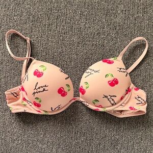 PINK Victoria's Secret Light Pink Cherry Print Push-Up Bra